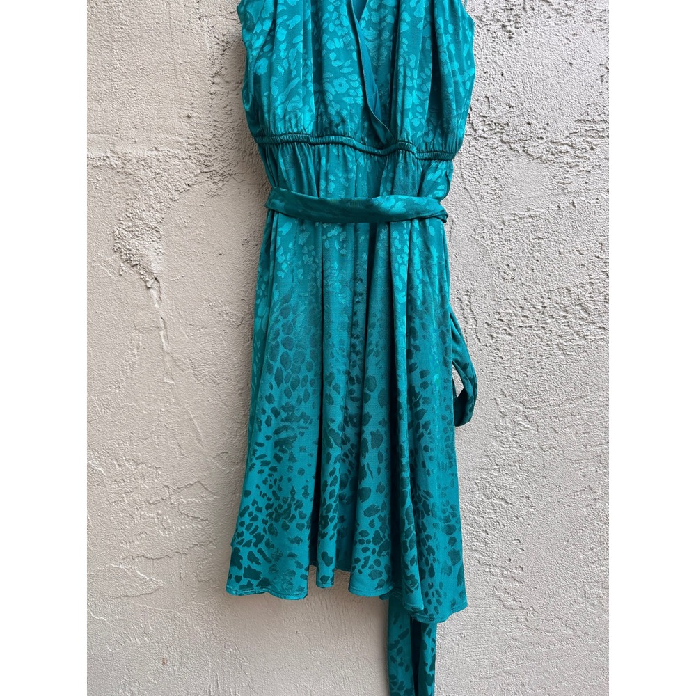 Anthropologie NEW Mini Dress Turquoise Leopard Jacquard Halter Glam Cocktail - Picture 4 of 11